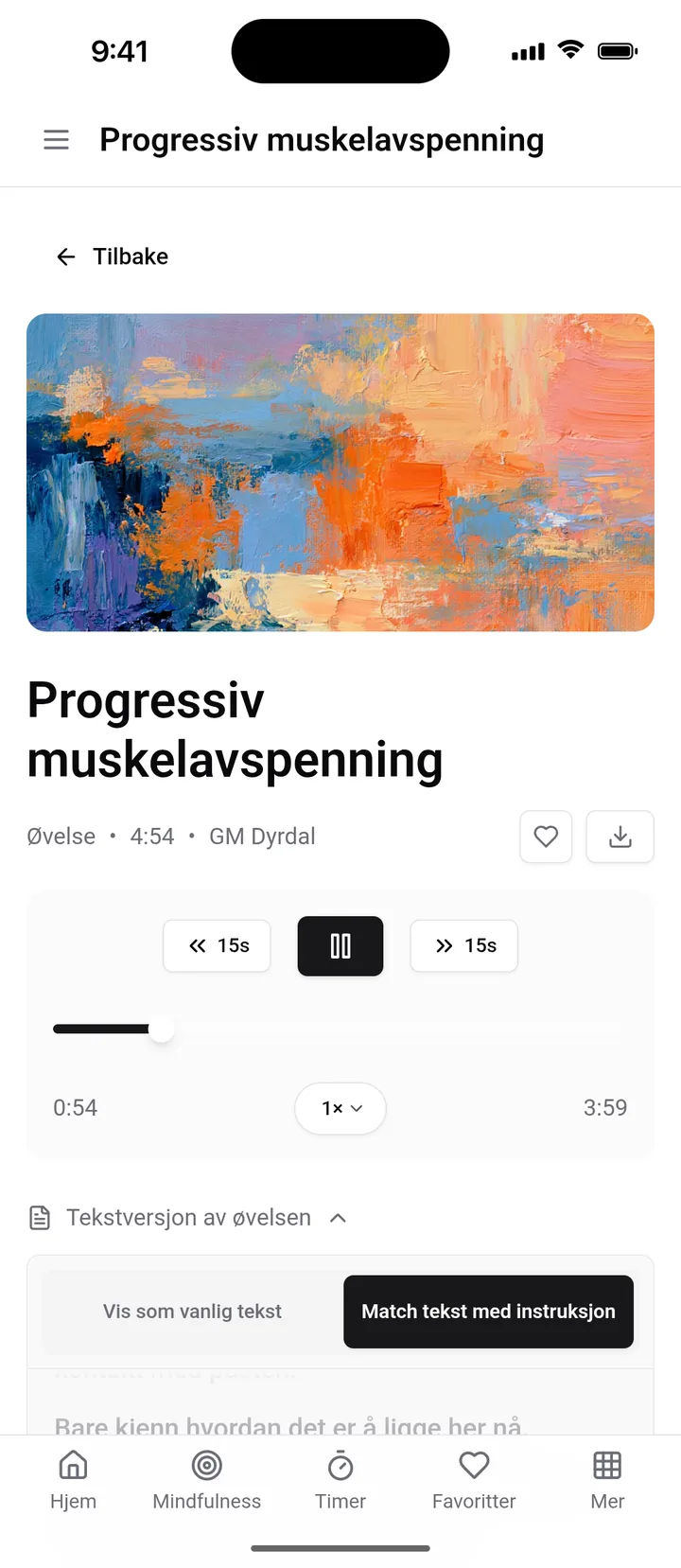 Avspilling av øvelsen «Progressiv muskelavspenning» med GM Dyrdal i Medio