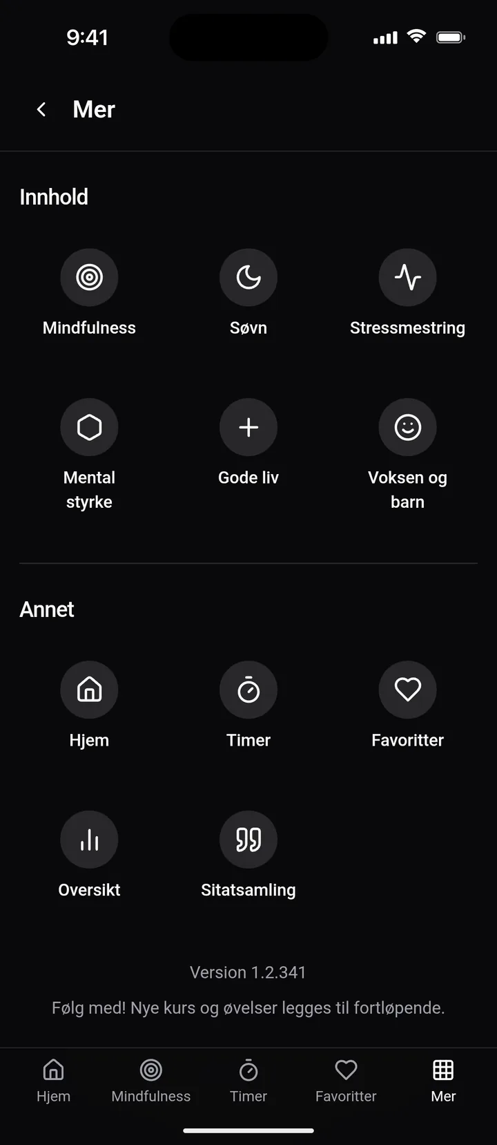 Kategoriene i Medio i mørk modus